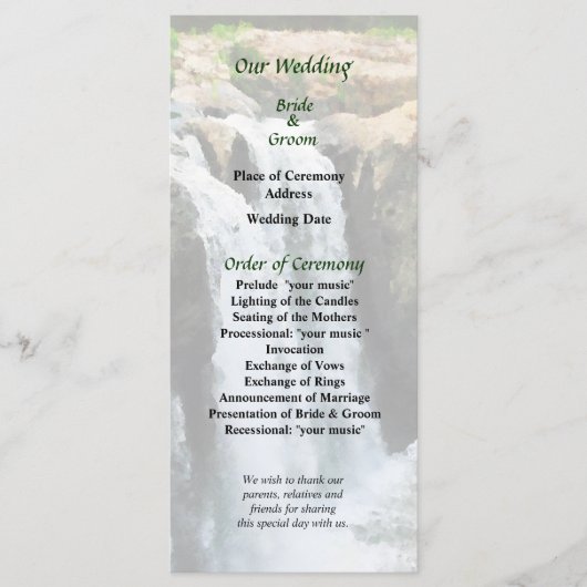 NJ - Waterfall Paterson NJ Wedding Programme Programmakaart (Voorkant)