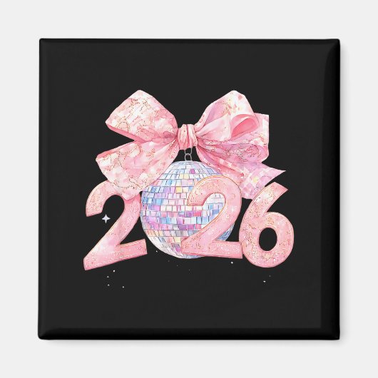 Nk Bow Coquette Disco Ball Happy New Year 2026  Magneet (Voorkant)
