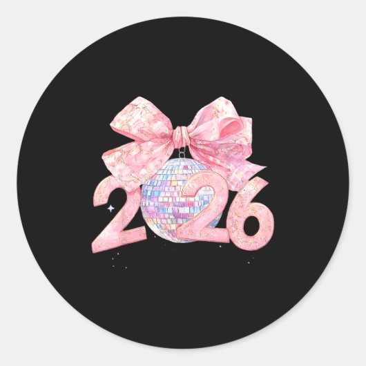 Nk Bow Coquette Disco Ball Happy New Year 2026  Ronde Sticker (Voorkant)