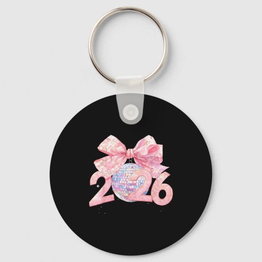 Nk Bow Coquette Disco Ball Happy New Year 2026 Sleutelhanger (Voorkant)
