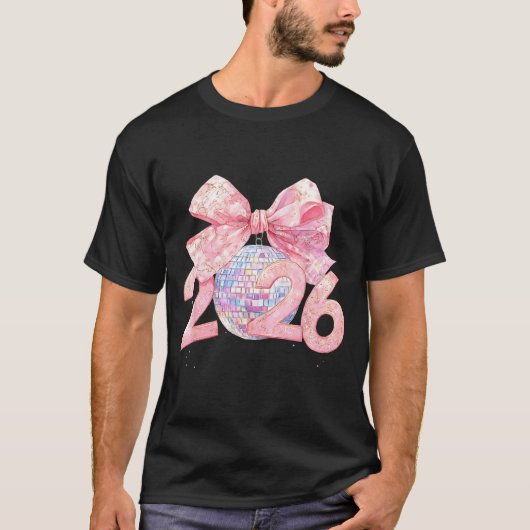 Nk Bow Coquette Disco Ball Happy New Year 2026  T-shirt (Voorkant)