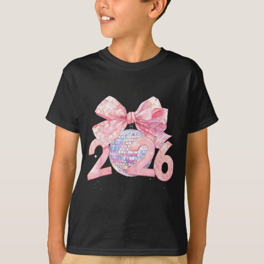 Nk Bow Coquette Disco Ball Happy New Year 2026  T-shirt (Voorkant)
