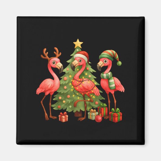 Nk Christmas Flamingos _ Cute Holiday Tree &amp; D Magneet (Voorkant)
