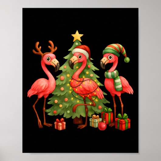 Nk Christmas Flamingos _ Cute Holiday Tree &amp; D Poster (Voorkant)