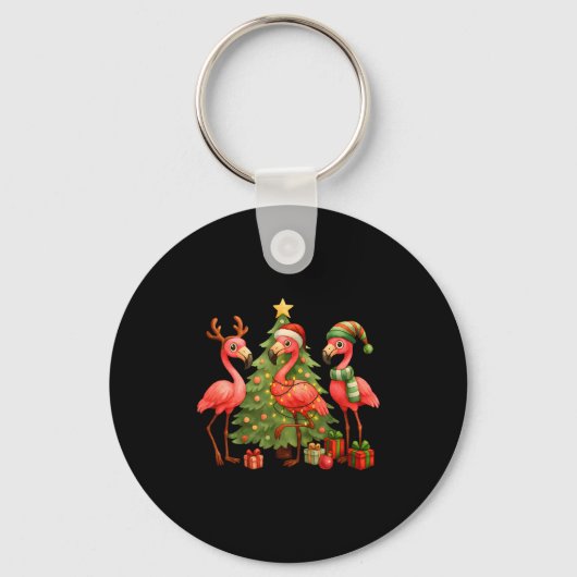 Nk Christmas Flamingos _ Cute Holiday Tree & D Sleutelhanger (Voorkant)