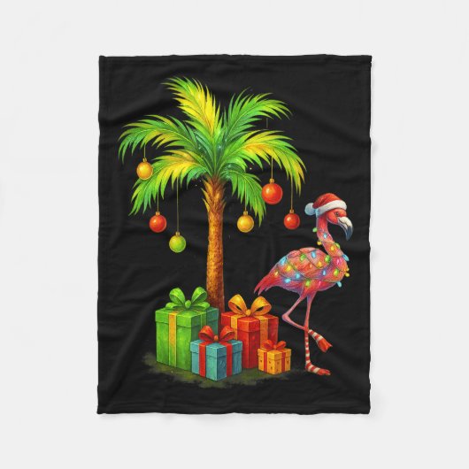 Nk Flamingo Christmas Palm Tree Trocal Xmas Fleece Deken (Voorkant)