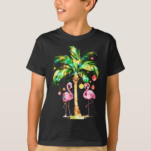 Nk Flamingo Christmas Palm Tree Trocal Xmas Holida T-shirt (Voorkant)