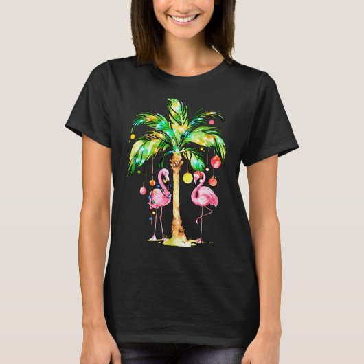 Nk Flamingo Christmas Palm Tree Trocal Xmas Holida T-shirt (Voorkant)