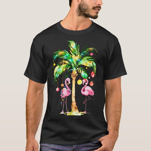 Nk Flamingo Christmas Palm Tree Trocal Xmas Holida T-shirt (Voorkant)