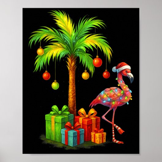 Nk Flamingo Christmas Palm Tree Trocal Xmas  Poster (Voorkant)