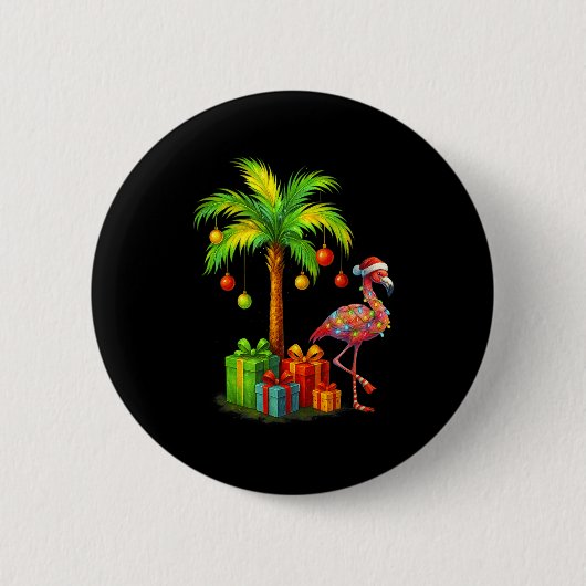 Nk Flamingo Christmas Palm Tree Trocal Xmas Ronde Button 5,7 Cm (Voorkant)