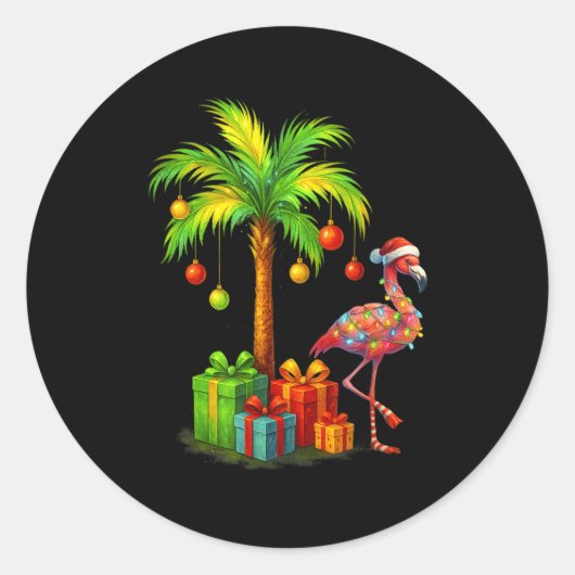 Nk Flamingo Christmas Palm Tree Trocal Xmas  Ronde Sticker (Voorkant)