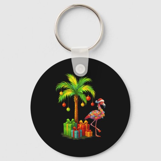 Nk Flamingo Christmas Palm Tree Trocal Xmas Sleutelhanger (Voorkant)