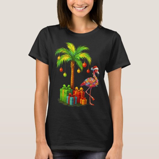 Nk Flamingo Christmas Palm Tree Trocal Xmas T-shirt (Voorkant)