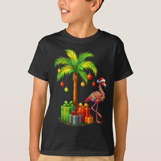 Nk Flamingo Christmas Palm Tree Trocal Xmas  T-shirt (Voorkant)