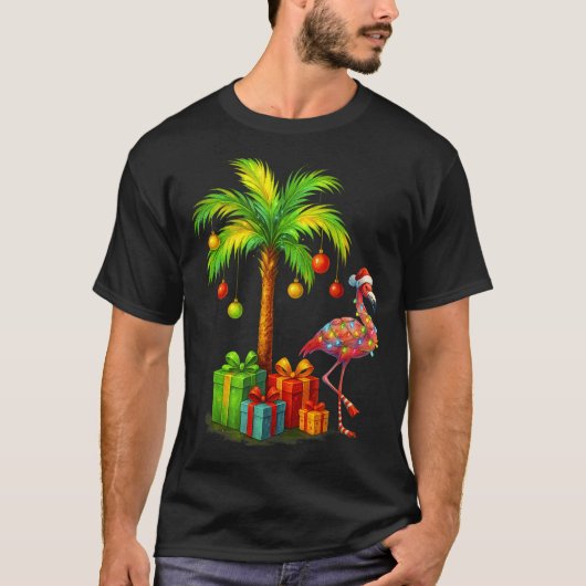 Nk Flamingo Christmas Palm Tree Trocal Xmas  T-shirt (Voorkant)