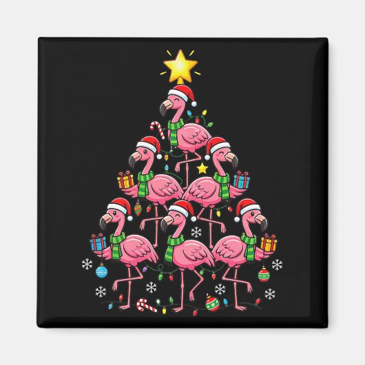 Nk Flamingo Christmas Tree Santa Flamingo Holiday  Magneet (Voorkant)