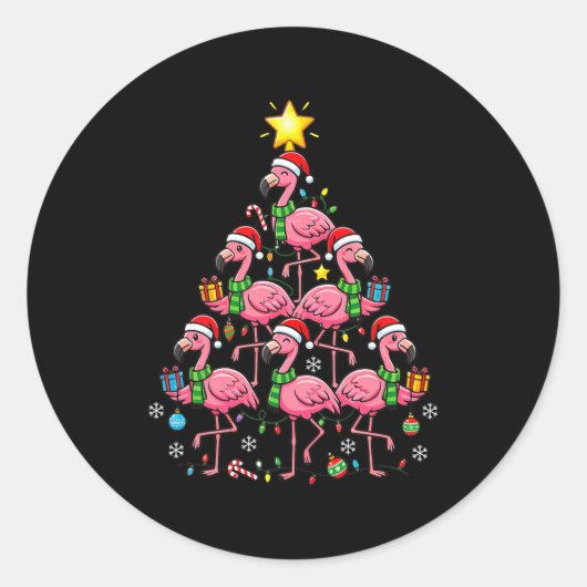 Nk Flamingo Christmas Tree Santa Flamingo Holiday  Ronde Sticker (Voorkant)