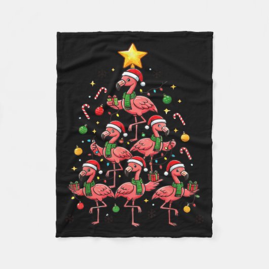 Nk Flamingo Christmas Tree With Santa Hats &amp; H Fleece Deken (Voorkant)