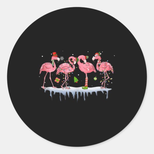 Nk Flamingo Hat Santa Merry Christmas Lights Women Ronde Sticker (Voorkant)