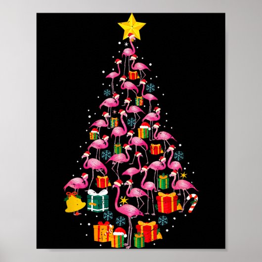 Nk Flamingo Santa Merry Christmas Tree Lights Wome Poster (Voorkant)