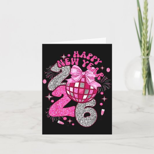 Nk Happy New Year 2026 Bow Disco  Kaart (Voorkant)