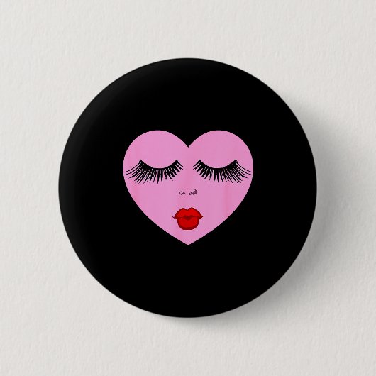 Nk Lady Heart With Eyelashes Valentines Day Kiss  Ronde Button 5,7 Cm (Voorkant)