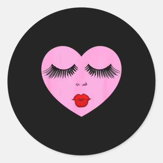 Nk Lady Heart With Eyelashes Valentines Day Kiss Ronde Sticker (Voorkant)
