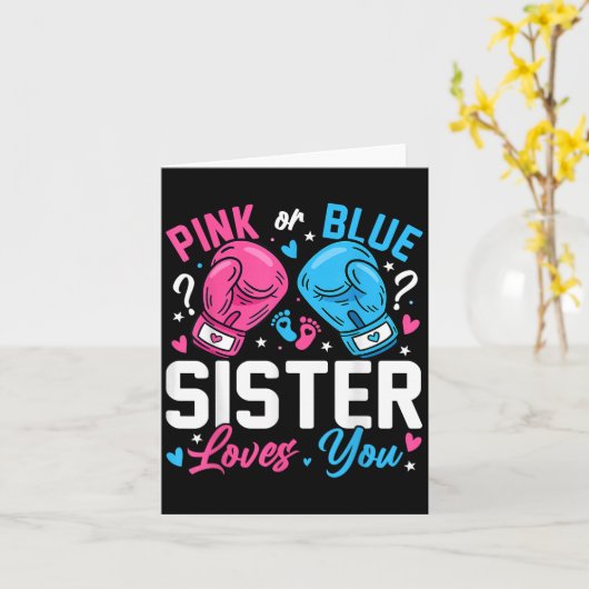 Nk Or Blue Sister Loves You Boxing Gender Reveal  Kaart (Gele Bloem)