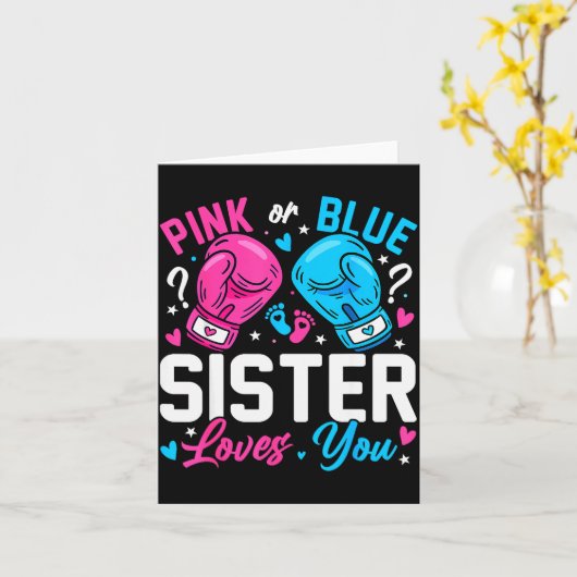 Nk Or Blue Sister Loves You Boxing Gender Reveal  Kaart (Gele Bloem)