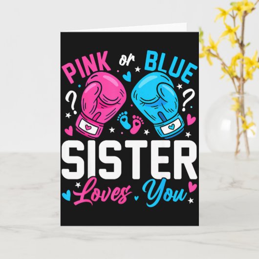 Nk Or Blue Sister Loves You Boxing Gender Reveal  Kaart (Gele Bloem)