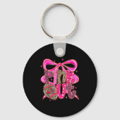 Nk Out Breast Cancer Football Coquette Bow Mom Gir Sleutelhanger (Voorkant)
