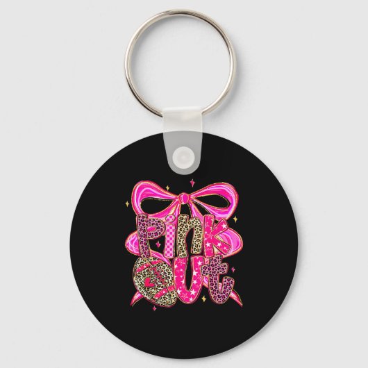 Nk Out Breast Cancer Football Coquette Bow Mom Gir Sleutelhanger (Voorkant)