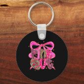 Nk Out Breast Cancer Football Coquette Bow Mom Gir Sleutelhanger (Voorkant)