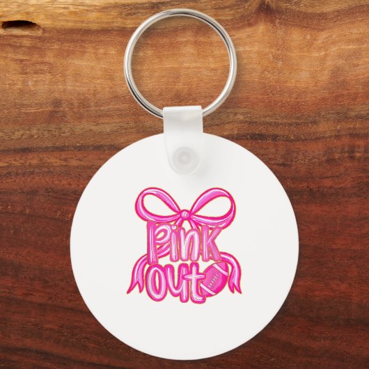 Nk Out Football Bow Preppy Breast Cancer Awareness Sleutelhanger (Voorkant)