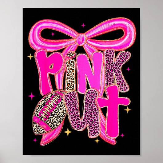 Nk Out Leopard Football Bow Breast Cancer Awarenes Poster (Voorkant)