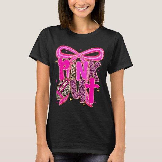 Nk Out Leopard Football Bow Breast Cancer Awarenes T-shirt (Voorkant)