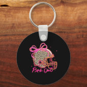 Nk Out Leopard Football Helmet Bow Preppy Breast C Sleutelhanger (Voorkant)