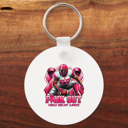 Nk Out Tackle Breast Cancer Awareness Football Men Sleutelhanger (Voorkant)
