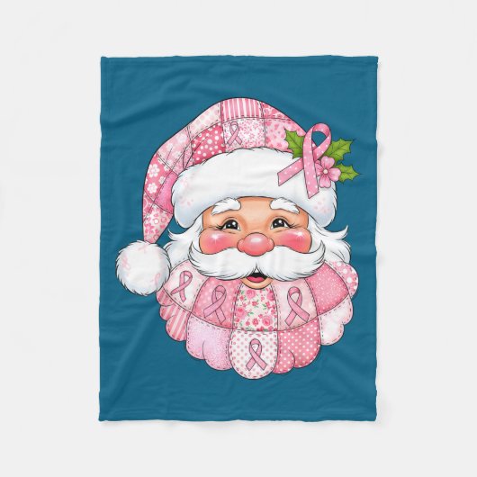 Nk Patchwork Santa Breast Cancer Awareness Christm Fleece Deken (Voorkant)
