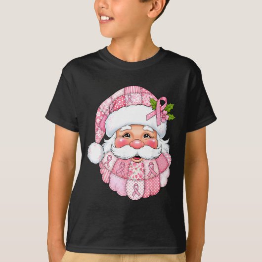 Nk Patchwork Santa Breast Cancer Awareness Christm T-shirt (Voorkant)