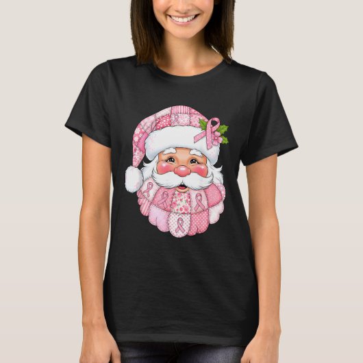 Nk Patchwork Santa Breast Cancer Awareness Christm T-shirt (Voorkant)