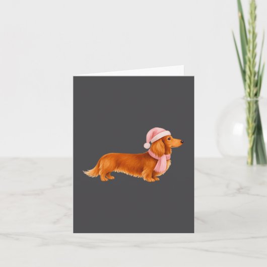 Nk Santa Red Long Haired Dachshund Christmas  Kaart (Voorkant)