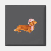 Nk Santa Red Long Haired Dachshund Christmas  Magneet (Voorkant)