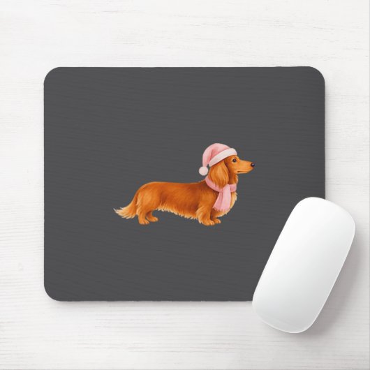 Nk Santa Red Long Haired Dachshund Christmas  Muismat (Met muis)