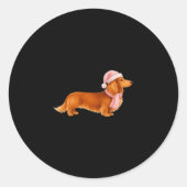 Nk Santa Red Long Haired Dachshund Christmas Ronde Sticker (Voorkant)