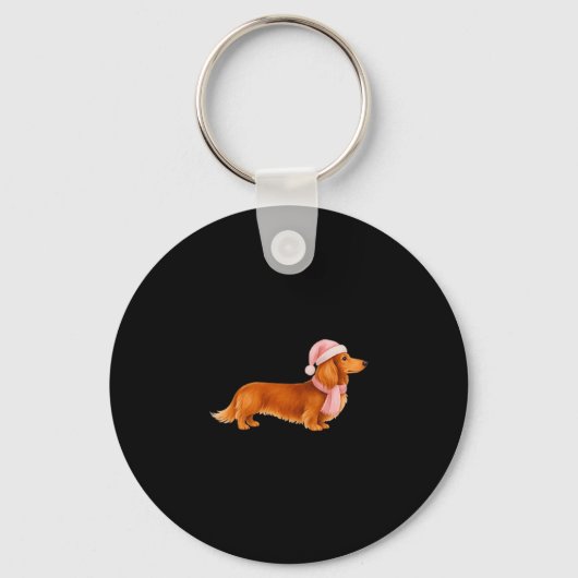 Nk Santa Red Long Haired Dachshund Christmas  Sleutelhanger (Voorkant)