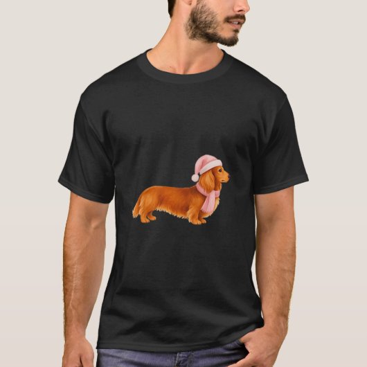 Nk Santa Red Long Haired Dachshund Christmas  T-shirt (Voorkant)