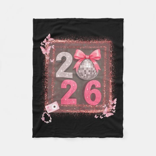 Nk Sparkle Disco Bow 2026 Coquette Happy New Year  Fleece Deken (Voorkant)