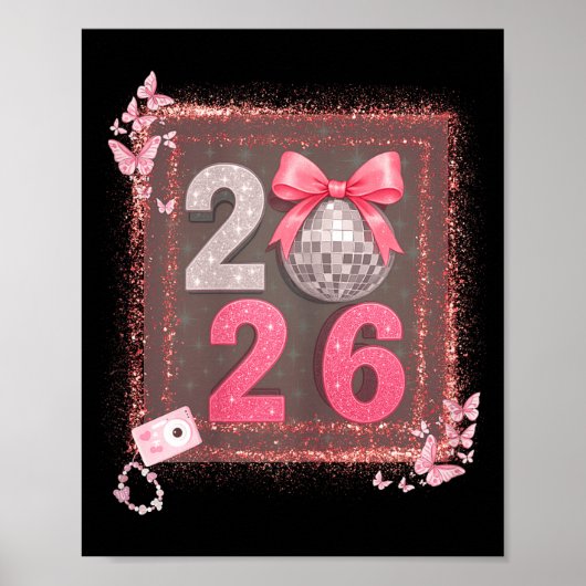 Nk Sparkle Disco Bow 2026 Coquette Happy New Year Poster (Voorkant)